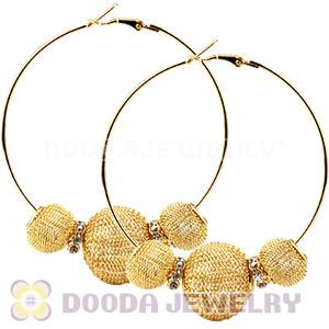 70mm Basketball Wives Mesh Hoop Earrings With Spacer Beads 