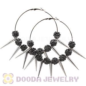 70mm Black Basketball Wives Spike Hoop Earrings Wholesale