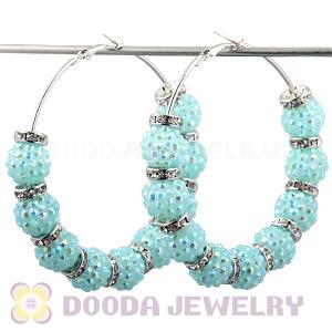 70mm Basketball Wives Cyan Rhinestone Crystal Ball Hoop Earrings Wholesale