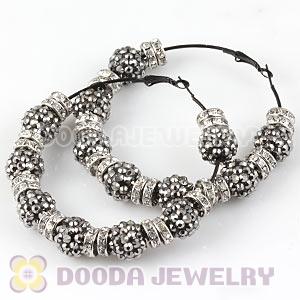 70mm Basketball Wives Grey Rhinestone Crystal Ball Hoop Earrings Wholesale