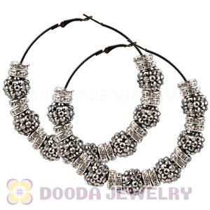 70mm Basketball Wives Grey Rhinestone Crystal Ball Hoop Earrings Wholesale