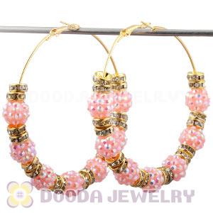 70mm Basketball Wives Pink Rhinestone Crystal Ball Hoop Earrings Wholesale