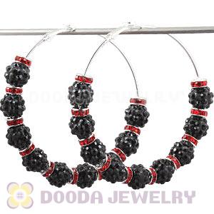 70mm Basketball Wives Black Rhinestone Crystal Ball Hoop Earrings Wholesale