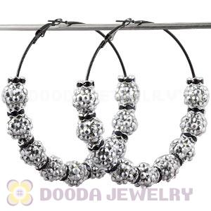 70mm Basketball Wives Silver Rhinestone Crystal Ball Hoop Earrings Wholesale