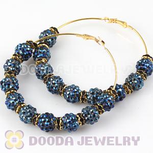 70mm Basketball Wives Blue Rhinestone Crystal Ball Hoop Earrings Wholesale
