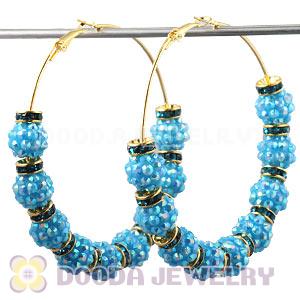 70mm Basketball Wives Blue Rhinestone Crystal Ball Hoop Earrings Wholesale