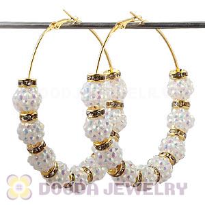 70mm Basketball Wives White Rhinestone Crystal Ball Hoop Earrings Wholesale