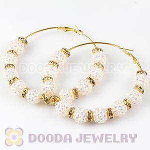 70mm Basketball Wives White Rhinestone Crystal Ball Hoop Earrings Wholesale
