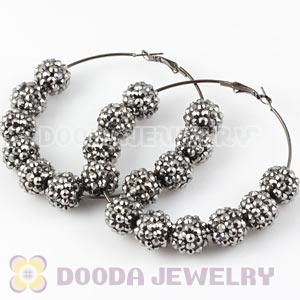 70mm Basketball Wives Grey Rhinestone Crystal Ball Hoop Earrings Wholesale