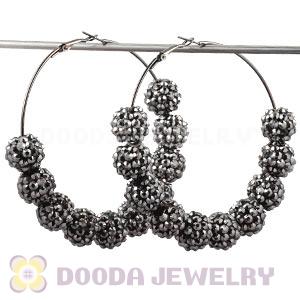 70mm Basketball Wives Grey Rhinestone Crystal Ball Hoop Earrings Wholesale