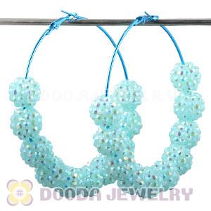 70mm Basketball Wives Cyan Rhinestone Crystal Ball Hoop Earrings Wholesale
