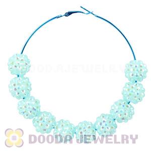 70mm Basketball Wives Cyan Rhinestone Crystal Ball Hoop Earrings Wholesale