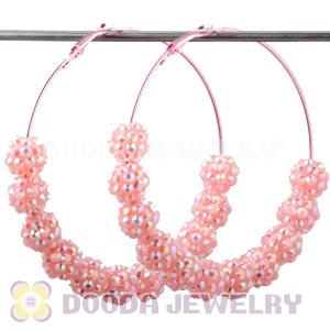 70mm Basketball Wives Pink Rhinestone Crystal Ball Hoop Earrings Wholesale