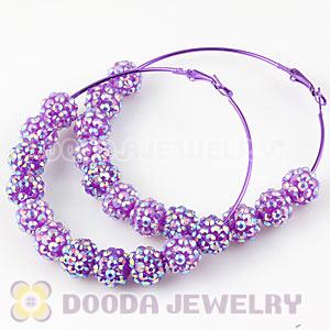 70mm Basketball Wives Purple Rhinestone Crystal Ball Hoop Earrings Wholesale