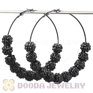 70mm Basketball Wives Black Rhinestone Crystal Ball Hoop Earrings Wholesale