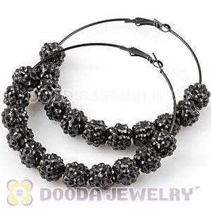 70mm Basketball Wives Black Rhinestone Crystal Ball Hoop Earrings Wholesale