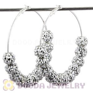 70mm Basketball Wives Silver Rhinestone Crystal Ball Hoop Earrings Wholesale