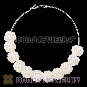 70mm Basketball Wives White Rhinestone Crystal Ball Hoop Earrings Wholesale
