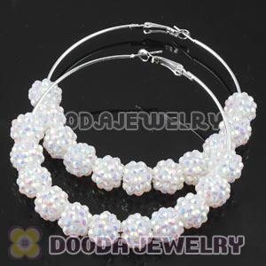 70mm Basketball Wives White Rhinestone Crystal Ball Hoop Earrings Wholesale
