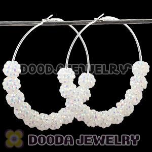 70mm Basketball Wives White Rhinestone Crystal Ball Hoop Earrings Wholesale