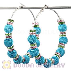 70mm Blue Basketball Wives Mesh Ball Hoop Earrings Wholesale