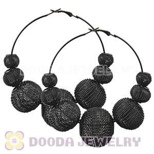 70mm Black Basketball Wives Mesh Ball Hoop Earrings Wholesale