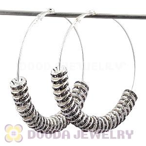 70mm Basketball Wives Black Crystal Spacer Hoop Earrings Wholesale 