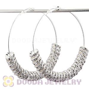 70mm Basketball Wives White Crystal Spacer Hoop Earrings Wholesale 