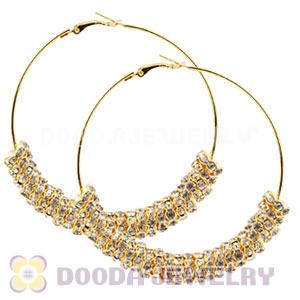 70mm Gold Basketball Wives Crystal Spacer Hoop Earrings Wholesale 
