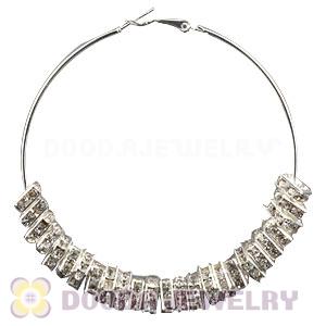 70mm Basketball Wives White Crystal Spacer Hoop Earrings Wholesale 
