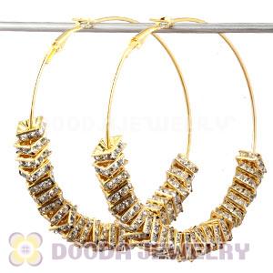 70mm Gold Basketball Wives Crystal Spacer Hoop Earrings Wholesale 