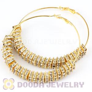 70mm Gold Basketball Wives Crystal Spacer Hoop Earrings Wholesale 