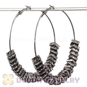 70mm Black Basketball Wives Crystal Spacer Hoop Earrings Wholesale 