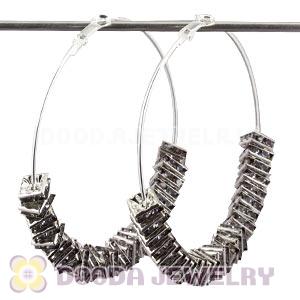 70mm Black Basketball Wives Crystal Spacer Hoop Earrings Wholesale 