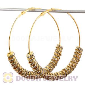 70mm Gold Basketball Wives Crystal Spacer Hoop Earrings Wholesale 
