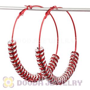 70mm Basketball Wives Red Crystal Spacer Hoop Earrings Wholesale 