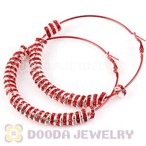 70mm Basketball Wives Red Crystal Spacer Hoop Earrings Wholesale 
