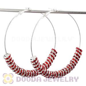 70mm Basketball Wives Red Crystal Spacer Hoop Earrings Wholesale 