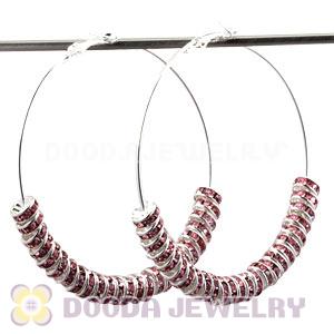 70mm Basketball Wives Pink Crystal Spacer Hoop Earrings Wholesale 