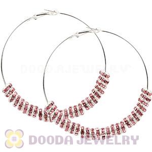 70mm Basketball Wives Pink Crystal Spacer Hoop Earrings Wholesale 