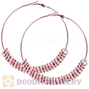 70mm Basketball Wives Pink Crystal Spacer Hoop Earrings Wholesale 