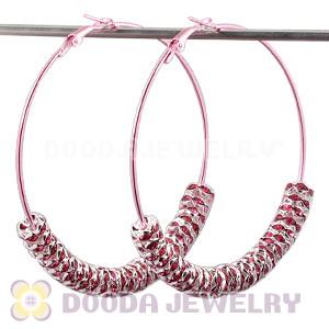 70mm Basketball Wives Pink Crystal Spacer Hoop Earrings Wholesale 