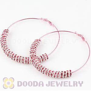 70mm Basketball Wives Pink Crystal Spacer Hoop Earrings Wholesale 