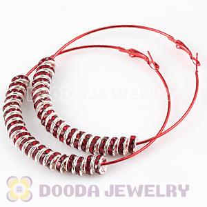 70mm Basketball Wives Red Crystal Spacer Hoop Earrings Wholesale 