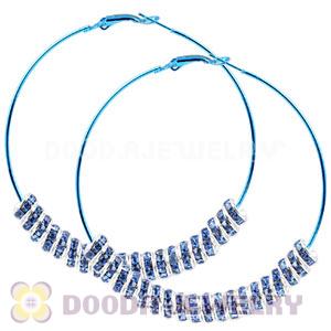 70mm Basketball Wives Blue Crystal Spacer Hoop Earrings Wholesale 