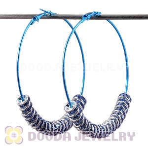 70mm Basketball Wives Blue Crystal Spacer Hoop Earrings Wholesale 