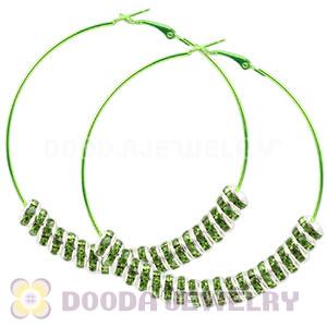 70mm Basketball Wives Green Crystal Spacer Hoop Earrings Wholesale 