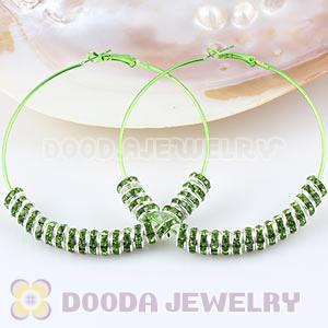 70mm Basketball Wives Green Crystal Spacer Hoop Earrings Wholesale 