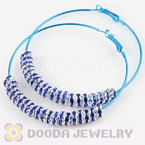 70mm Basketball Wives Blue Crystal Spacer Hoop Earrings Wholesale 