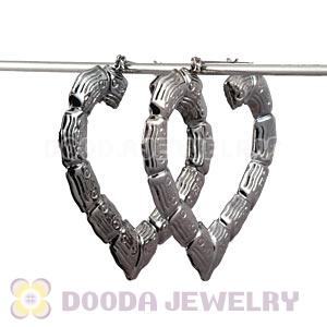 65×60mm Basketball Wives Black Bamboo Heart Hoop Earrings Wholesale 
